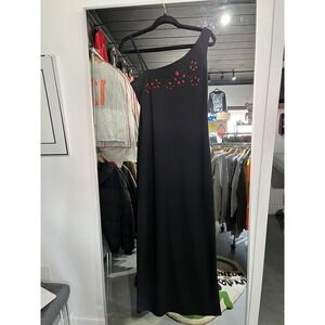 Vintage My Michelle Black One Shoulder Red Flower Dress Medium